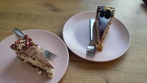 Two vegan cakes at Ciacho Bez Cukru in Krakow