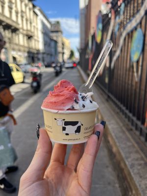 Strawberry and stratadella  at Gelato Giusto in Milan