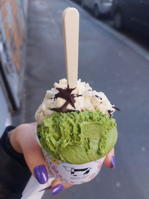 matcha and stracciatella at Gelato Giusto in Milan