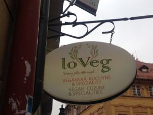sign outside at LoVeg in Prague