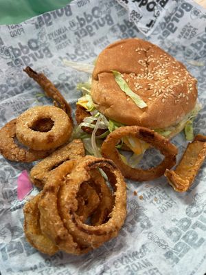 Vopper and onion rings at Odd Burger in Victoria