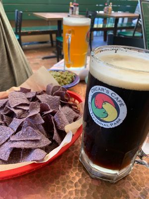 Giant af beer and bottomless chips and salsa!  at Oscar's Cafe in Springdale