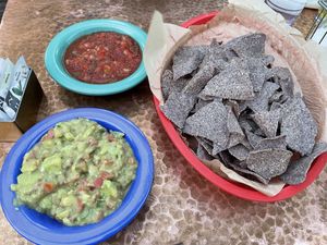 Chips with guacamole and salsa  at Oscar's Cafe in Springdale