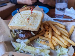Mushroom Avocado Sandwich. Replace bun with sourdough. at Oscar's Cafe in Springdale