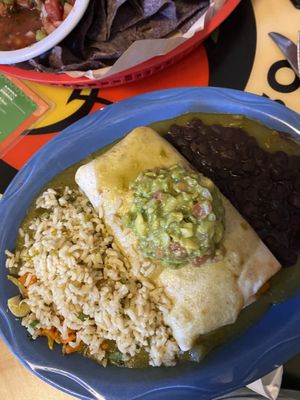 Sweet potato burrito with beans and rice and guacamole  at Oscar's Cafe in Springdale