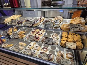 4 Vegan options on top row, and 4 vegan options on the bottom row, all clearly marked at Killarney Bakery in Killarney