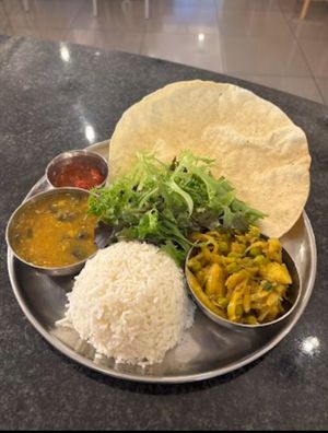 Subji, rice, Dahl, chutney and a popadom for £8 at Govinda's in Swansea