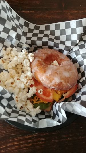 Special donut breakfast sandwich at Through Being Cool Vegan Baking Co. in Toronto