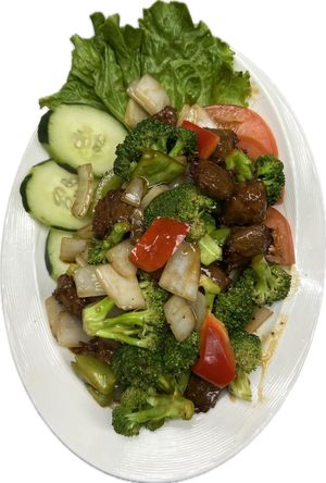 Broccoli & beef stir-fried  at Tang's Asian Vegetarian in San Jose