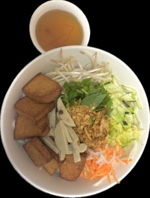 New item. Vegan BBQ vermicelli bowls  at Tang's Asian Vegetarian in San Jose
