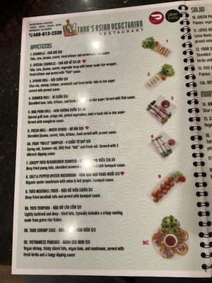 menu  at Tang's Asian Vegetarian in San Jose