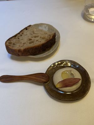 Bread with roasted sunflower spread  at Datil in Paris