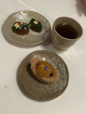 One of the desserts with a lovely prune beverage   at Datil in Paris