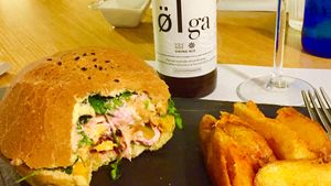 Beyond meat burger with potato side... one of the top three burgers in Valencia! at Malmo in Valencia