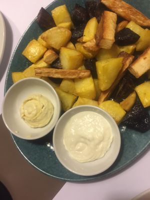 Three fríes and sauces (Vegan)  at Malmo in Valencia