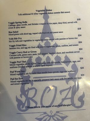 menu  at Boa Thai in Southampton