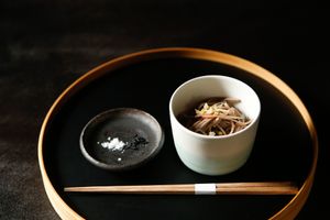 japanese buckwheat noodles with olive oil and salt, a new sensation in Japanese cuisine. at Sami in Kurashiki