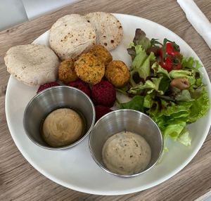 Hummus and falafel saladd  at Big Bang Café in Meyrin