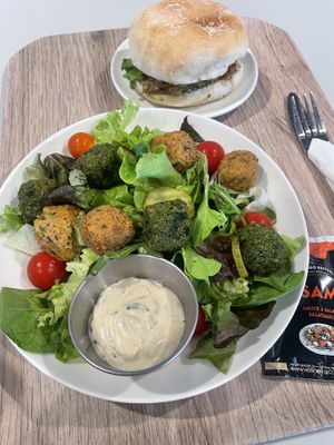 Falafel salad and sandwich  at Big Bang Café in Meyrin