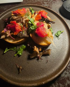 Mushroom bruschetta at Mugi no Oto in Tokyo