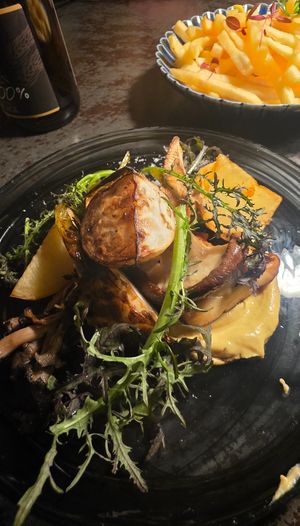 Grilled seasonal veg and French fries at Mugi no Oto in Tokyo