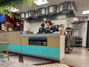 open-kitchen, noodles in the making at Uyghur Noodle House in Helsinki