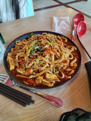 Spicy noodles with tofu at Uyghur Noodle House in Helsinki