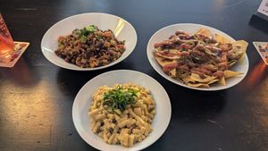 Jambalaya top left, nachos and Mac n cheeze at The Falcon Restaurant  in Newcastle