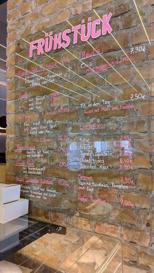 Vegan gluten-free breakfast option on the menu (bottom left) at Ins Morgen in Berlin