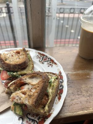 falafel sandwich and iced latte  at SIFT Bakes & Brews in South West London