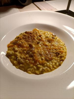 Risotto con funghi in tre consistenze at Zoi Bakery in Arese