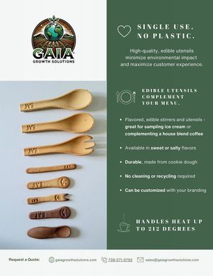 Our edible plastic-free vegan utensils at Gaia Growth Solutions in Northfield