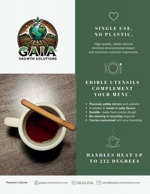 Edible vegan coffee stirrers at Gaia Growth Solutions in Northfield