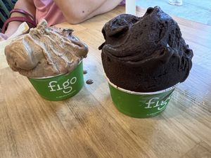 Right one is dark chocolate sorbet - mmmm!  at Figo il Gelato Italiano in New York City