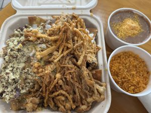 Carnitas chilaquiles  at Casa Palma Vegan Grill in Los Angeles