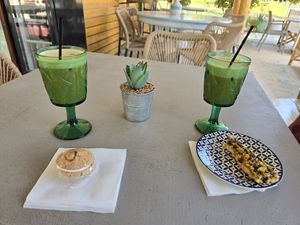 Iced vegan late, almond macaroon cake and fruity nutty cake. at Tranakas Bakery - Τράνακας Φούρνος in Zakinthos