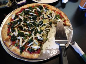 Vegan pizza with teese vegan cheese.  at Crust 54 - Downtown in Holland