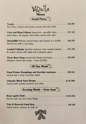 Menu (14.03.25)  at Aquila in Weston-super-mare