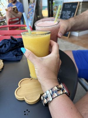 Red banana & mango smoothiee  at Point Mallorca in Mallorca