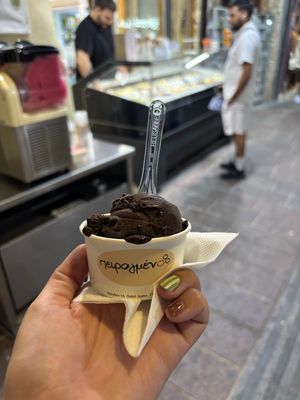 Dark chocolate scoop  at Peiragmeno in Crete