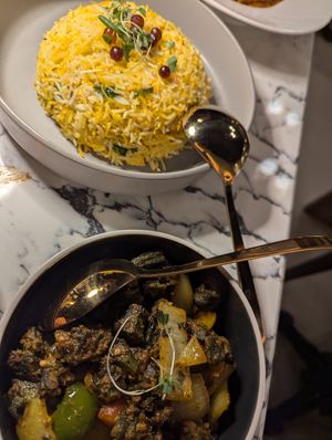 Okra and rice at Urban Maharajas in Toronto