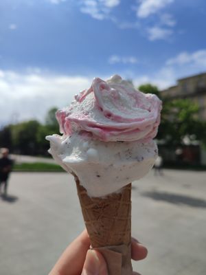 Croccante all'amarena (veg e identico al classico Algida🤯) e, nella patria della Stracciatella, StraCocco (veg) at Gelato al Quadrato in Bergamo