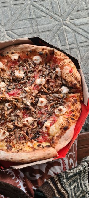 three mushroom vegan pizza at El Padre - Barra da Lagoa in Florianopolis