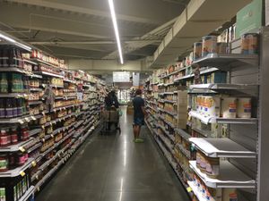 One of the many huge aisles in Whole Foods. at Whole Foods Market - Columbus Circle in New York City