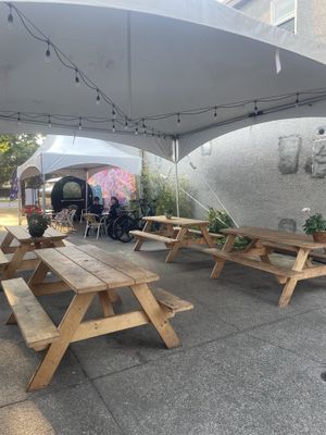 Seating area, covered outdoor  at Churros and Mor in Victoria