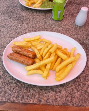 Vegan sausage & chips  at Winkles At The Ferry in Felixstowe
