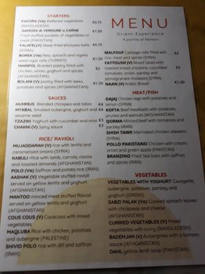 Menu at Orient Experience in Venice