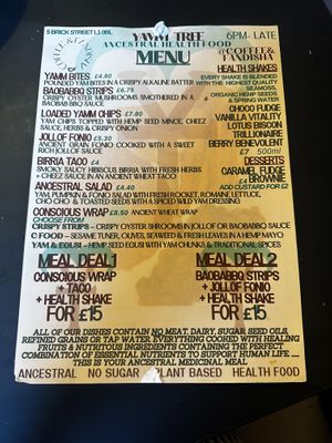 Menu  at Yamm Tree in Liverpool