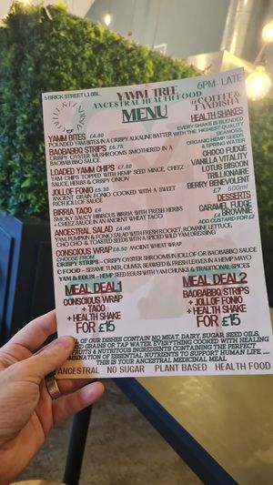 Menu at Yamm Tree in Liverpool