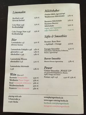 drinks menu at Playing With Eels in Berlin